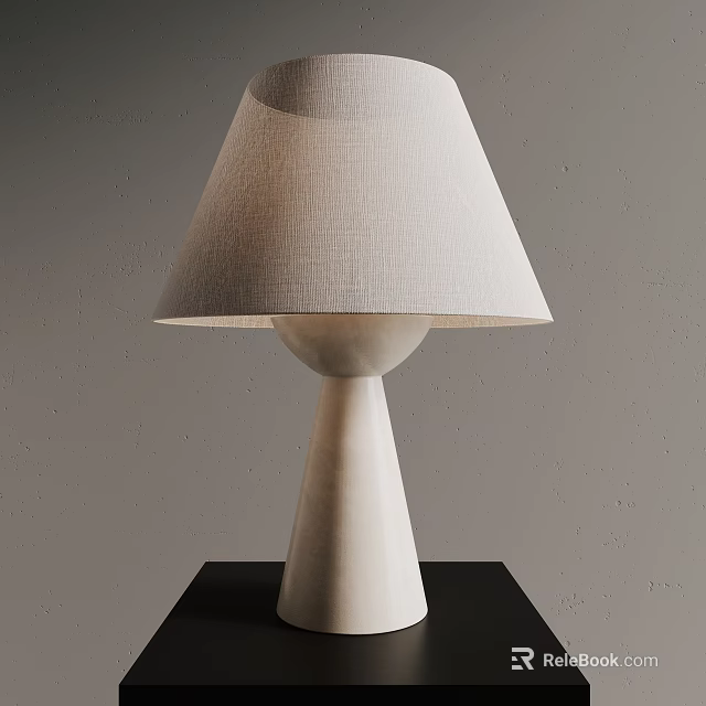 Modern Minimalist Table Lamp With Linen Shade And White Cone Shaped Base On Black Table 3d model 