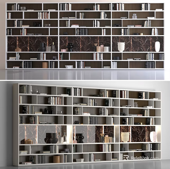 Modern Open Bookcase Design With Multiple Compartments For Books And Decor 3d model