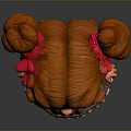 Cartoon Girl With Curly Brown Hair Buns White Blouse Brown Skirt Striped Socks Red Shoes