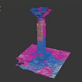 Ancient Carved Column With Ornate Top Square Base And Green Spotted Textured Platform