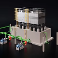 Industrial Equipment System Featuring Cooling Tower Pipes Pumps And Support Frames