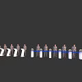 Commercial Equipment Display With People In Suits Lined Up By White Units And Blue Barriers
