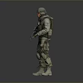 Military Soldier In Combat Uniform With Helmet And Rifle Standing Pose