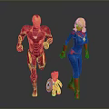 Iron Man Captain Marvel And Child With Captain America Shield Running Together