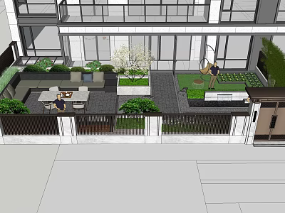 Serene Courtyard Garden With Outdoor Seating Lush Greenery And Stone Pathway 3d model