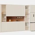 Modern Cream Colored Sideboard With Glass Doors Open Shelves And Decorative Items