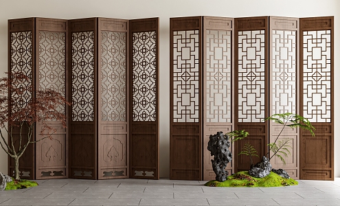 New Chinese Screen Partition Lattice Screen 3d model