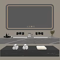 Modern Bathroom Vanity Cabinet With Double Sinks Marble Countertop And Backlit Mirror