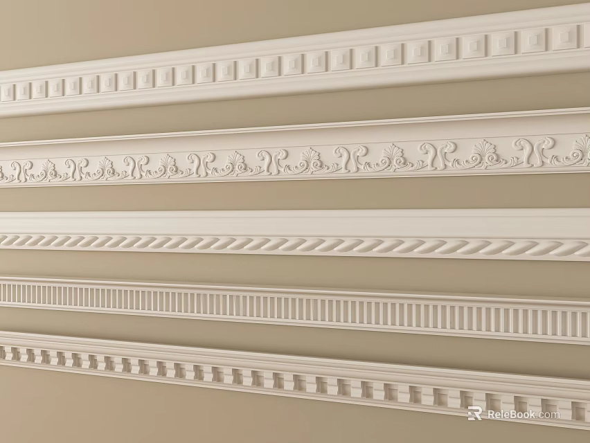 Various Intricate Crown Molding Patterns For Classic And Modern Interior Design 3d model 