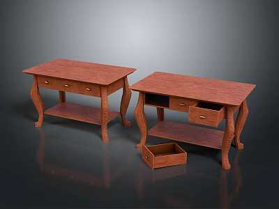 Classic Wooden Side Tables With Drawers Shelves And Open Drawer Design Detail 3d model