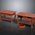 Classic Wooden Side Tables With Drawers Shelves And Open Drawer Design Detail