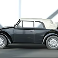 Vintage Black Classic Volkswagen Beetle Convertible Cruising on Bridge Road