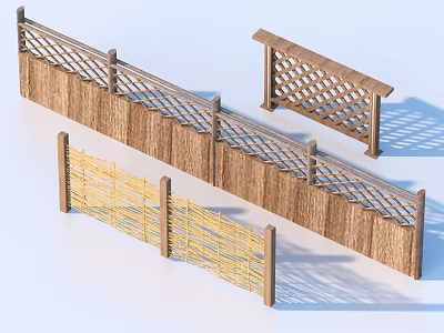 Garden Decor Wooden Bamboo Fencing With Lattice Design Panels And Structures 3d model