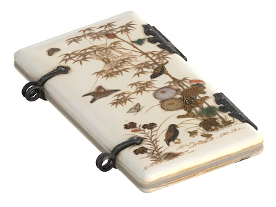 White Intricate Decorative Notebook With Bamboo Birds Flowers And Metal Clasps 3d model