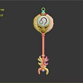 Golden Ornate Weapon Staff With Circular Red Symbol And Intricate Design