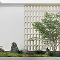 Modern Plant Combination With Stone Grass White Wall And Perforated Partition 3d model