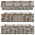 Multi Storey Residential Building Exterior Design With Colorful Balconies Multiple Windows And Chimneys