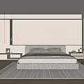 Modern Bedroom Interior With Large Bed Nightstands Rug Bookshelf And Wooden Floor