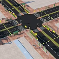 Urban Road Infrastructure at Intersection With Traffic Lanes Zebra Crossings and Guardrails