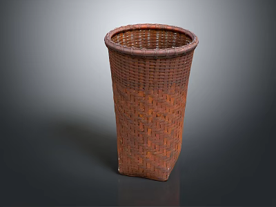 Handwoven Brown Storage Basket with Cylindrical Shape for Home Organization and Decor 3d model
