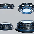 Futuristic Black Round Tech Devices With Blue Lighting And Mechanical Design 3d model