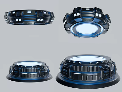 Futuristic Black Round Tech Devices With Blue Lighting And Mechanical Design 3d model