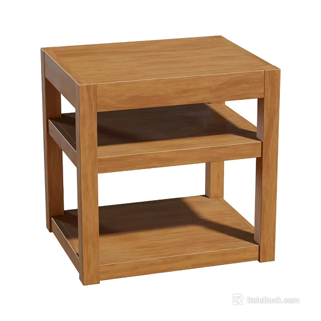 Wooden Side Table With Simple Design And Two Open Shelves 3d model
