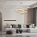 Modern Living And Dining Room Interior With Wine Cabinet Pendant Lights Bar Stools And Sofa