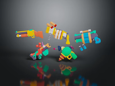Colorful 3D Cartoon Toy Weapons With Various Designs And Different Colors 3d model