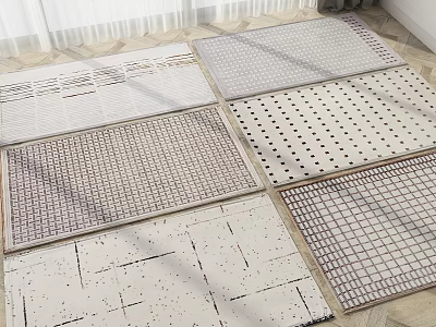 Various Patterned Square Rugs with Grid Dotted and Geometric Designs 3d model