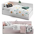 Modern Bedroom Beds With White Pink Frames Cactus Geometric Patterns 3d model
