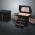 Black Decorative Jewelry Boxes With Open And Closed Design Pink Lining Multiple Drawers And Mirror