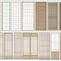 Sliding Doors With Various Grid Patterns And Wooden Frame Designs 3d model