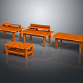 Wooden Furniture Set With Simple Design Tables And Benches For Home Living Space