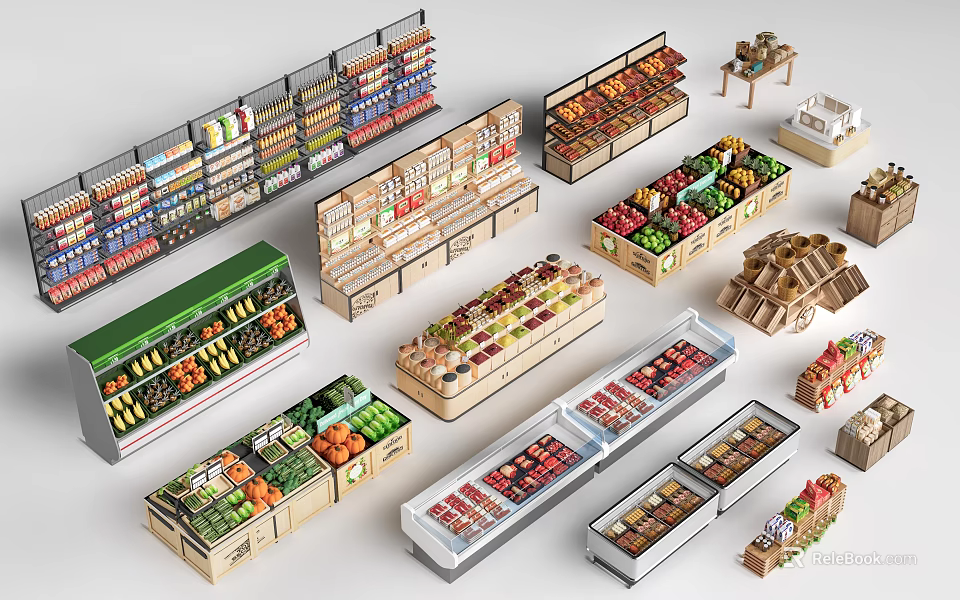 Supermarket Retail Display Shelves for Various Fruits Vegetables Snacks Storage Organizer 3d model 