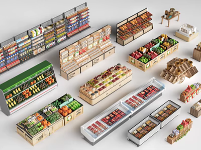 Supermarket Retail Display Shelves for Various Fruits Vegetables Snacks Storage Organizer 3d model