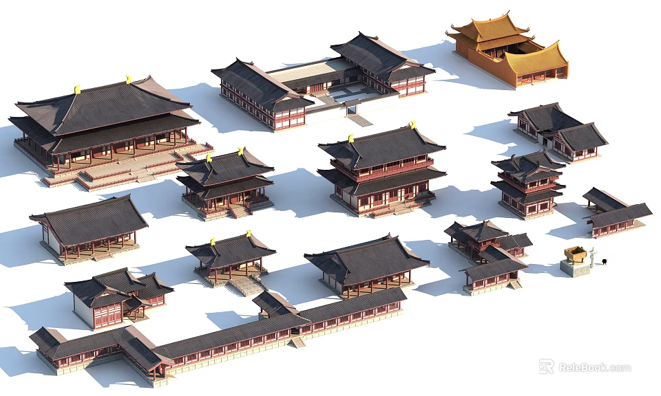 Ancient Chinese Traditional Architecture Models With Classic Roofs And Courtyards 3d model 