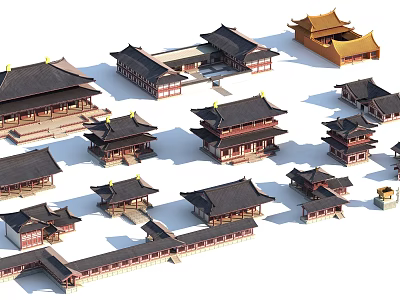 Ancient Chinese Traditional Architecture Models With Classic Roofs And Courtyards 3d model