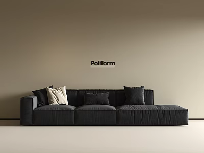 Black Poliform Sectional Sofa with Decorative Pillows on Beige Wall Background 3d model