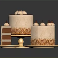 Delicious Layered Cake With Cream Toppings And Decorative Elements On Golden Platters