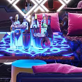 Modern KTV Interior Design With Neon Lights Large Screens And Comfortable Sofa