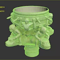 Decorative Stone Garden Ornament With Carved Figures And Animal Heads