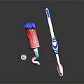 Red Toothpaste Tube With Squeezed Paste White Blue Toothbrush And Open Cap 3d model