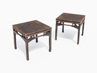 Two Traditional Square Wooden Dining Tables With Carved Legs And Tabletops 3d model