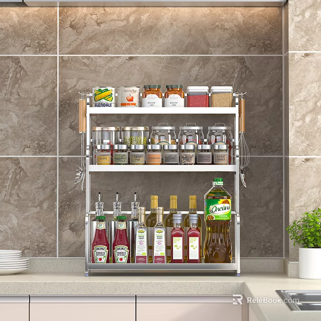 Stainless Steel Bathroom Cabinet Rack Multi Tier Storage Organizer For Spices Condiments And Oil Bottles 3d model 