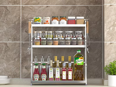 Stainless Steel Bathroom Cabinet Rack Multi Tier Storage Organizer For Spices Condiments And Oil Bottles 3d model