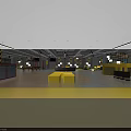 Modern Club Lounge Interior With Yellow Benches Open Space And Gray Floor