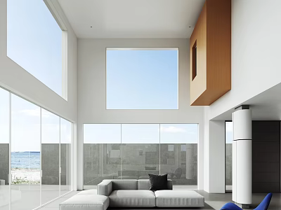 Modern Duplex Living Room Interior With Large Windows Comfortable Sofa And Open Space 3d model