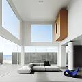 Modern Duplex Living Room Interior With Large Windows Comfortable Sofa And Open Space 3d model