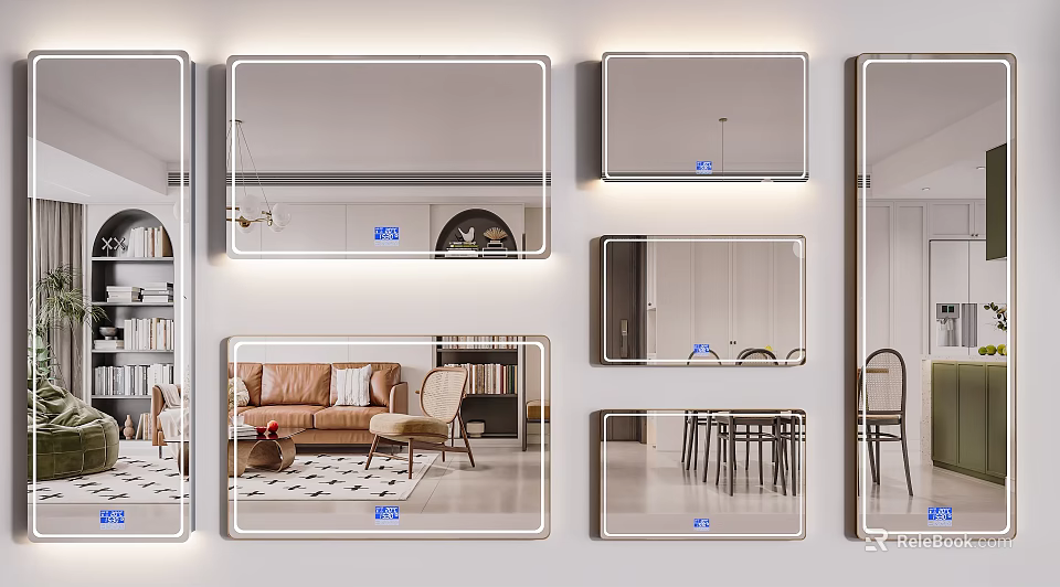 Various Wall Mounted Mirrors With LED Lighting For Living Room And Dining Area Decor 3d model 